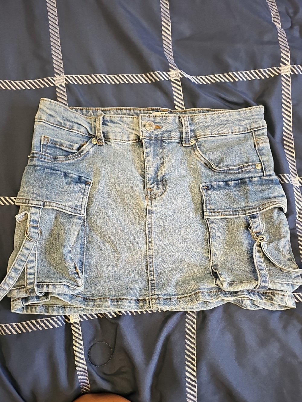 Blue Washed Cargo Mini Skirt with Utility Pockets (#84) - Picture 6 of 7